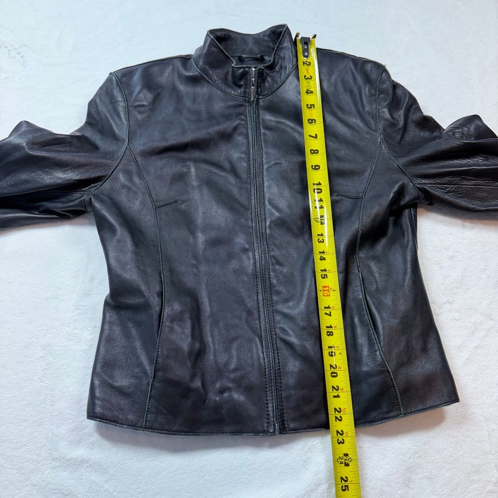 Wilsons‎ Leather Pelle Studio Jacket Womens M Black Good Zip Mock Neck Moto - Picture 2 of 8